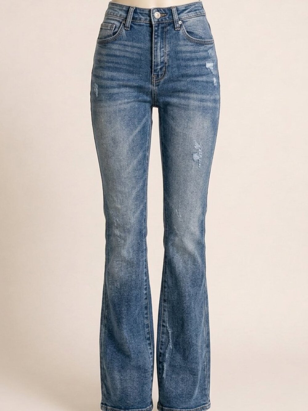 Flowyair Blue High Waist Stretch Flared Pull On Jeans Size 6